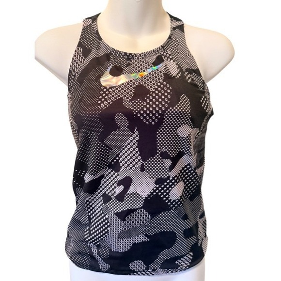 Nike Other - Nike Girls Camo Crossback Tank Top Black White Gray Iridescent Silver Swoosh L